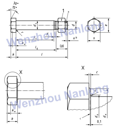 DIN 7968 - Hexagon fit bolts with hexagon nut for steel structures